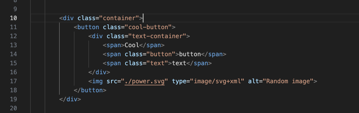 Container queries example html. Container with button, some text and an icon.
