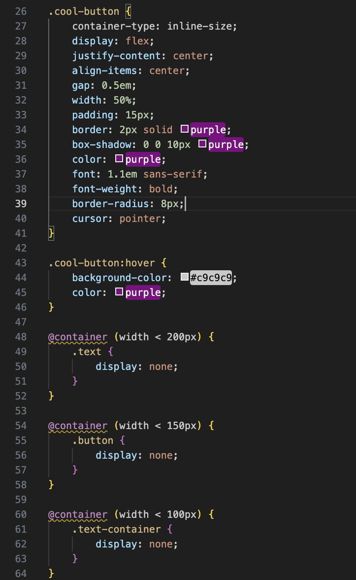 Container queries example css. 3 different container queries which adjust text.